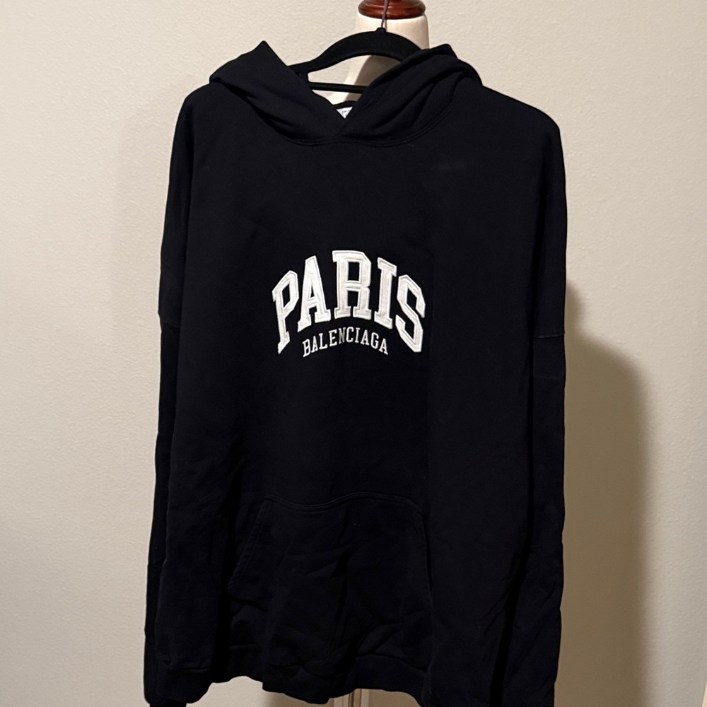 Balenciaga Black PARIS Hoodie with White Lettering - gently used, size 5 per tag